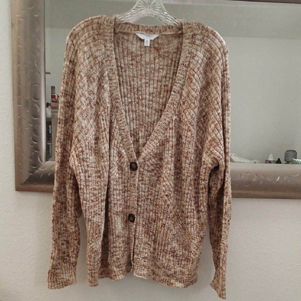 Women's Tan Cardigan Sweater ptp27", L24"